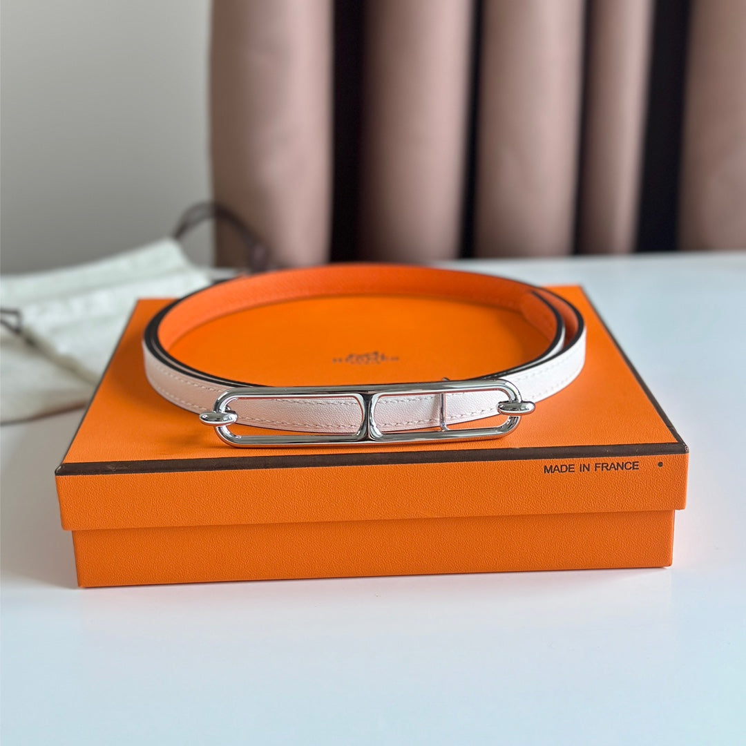 HM ROULIS BUCKLE & REVERSIBLE ORANGE AND WHITE LEATHER STRAP 13MM SILVER HARDWARE