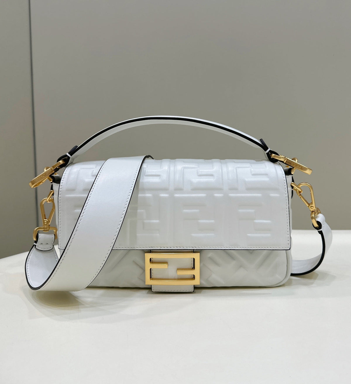 Baguette 27cm Grey Lambskin Gold Hardware