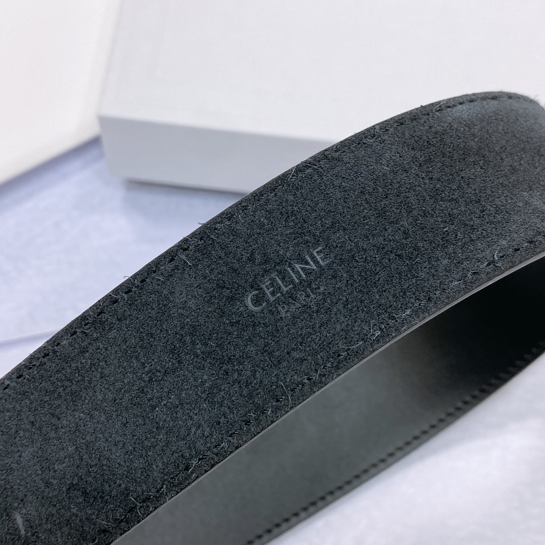 CL LARGE 35MM TWIN TRIOMPHE BELT IN BLACK CALFSKIN GOLD HARDWARE