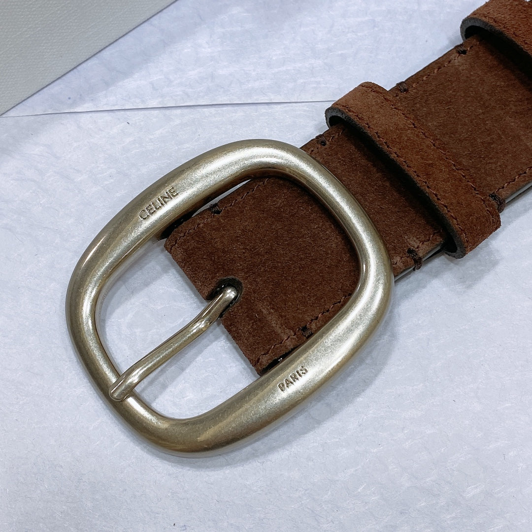 CL LARGE 35 MM BELT IN CHOCOLATE BROWN SUEDE LIGHT GOLD HARDWARE