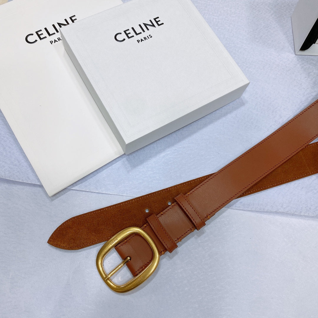 CL LARGE 35 MM BELT IN BRONZE BROWN CALFSKIN GOLD HARDWARE