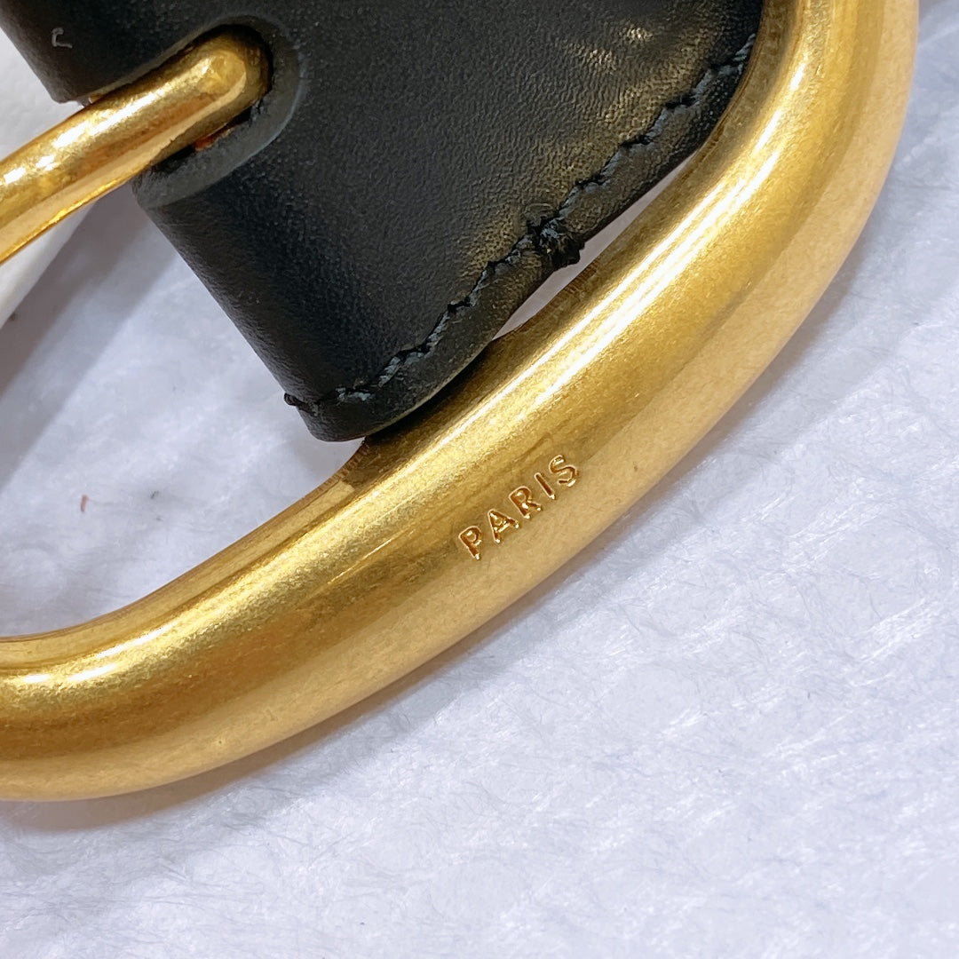 CL LARGE 35 MM BELT IN BLACK CALFSKIN GOLD HARDWARE