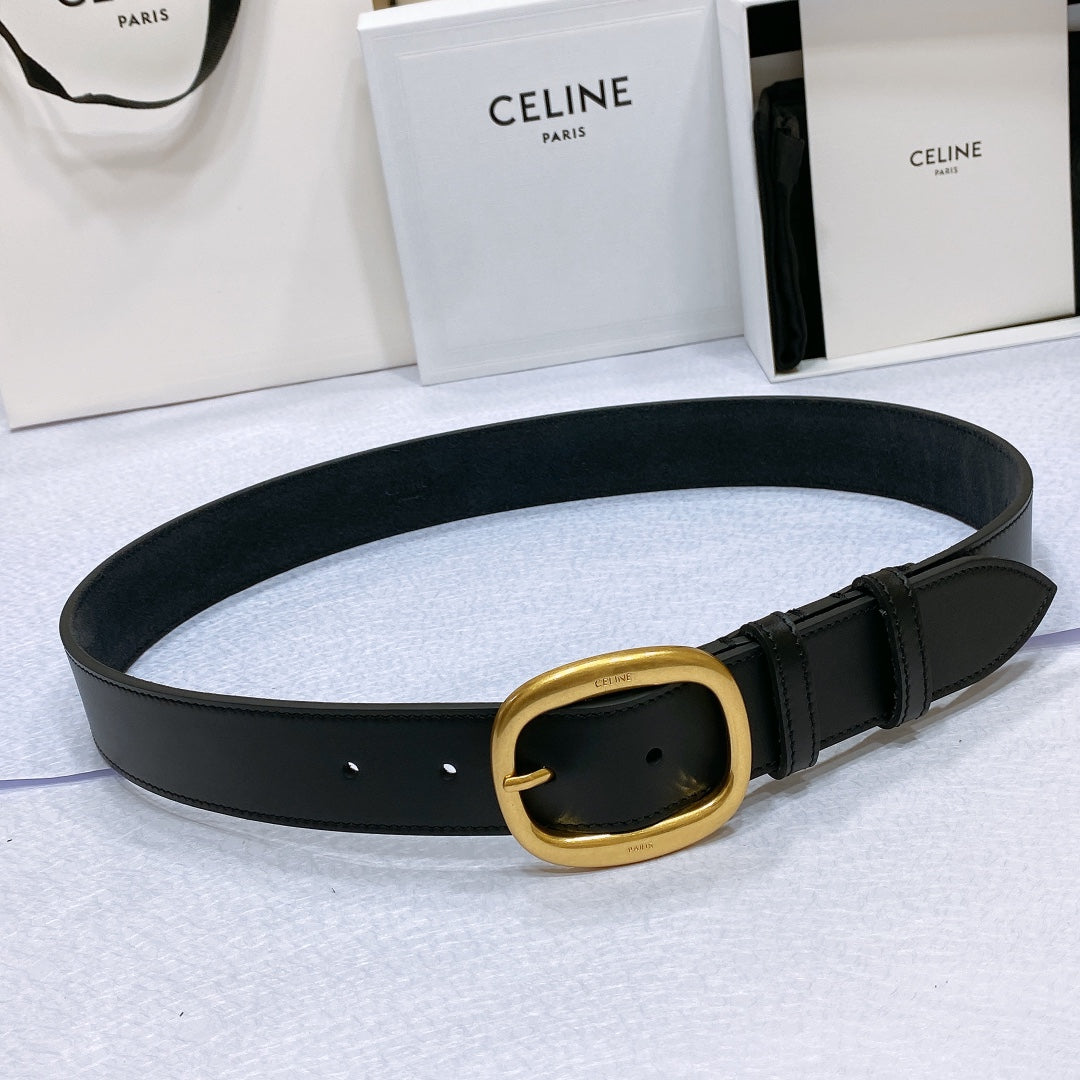 CL LARGE 35 MM BELT IN BLACK CALFSKIN GOLD HARDWARE