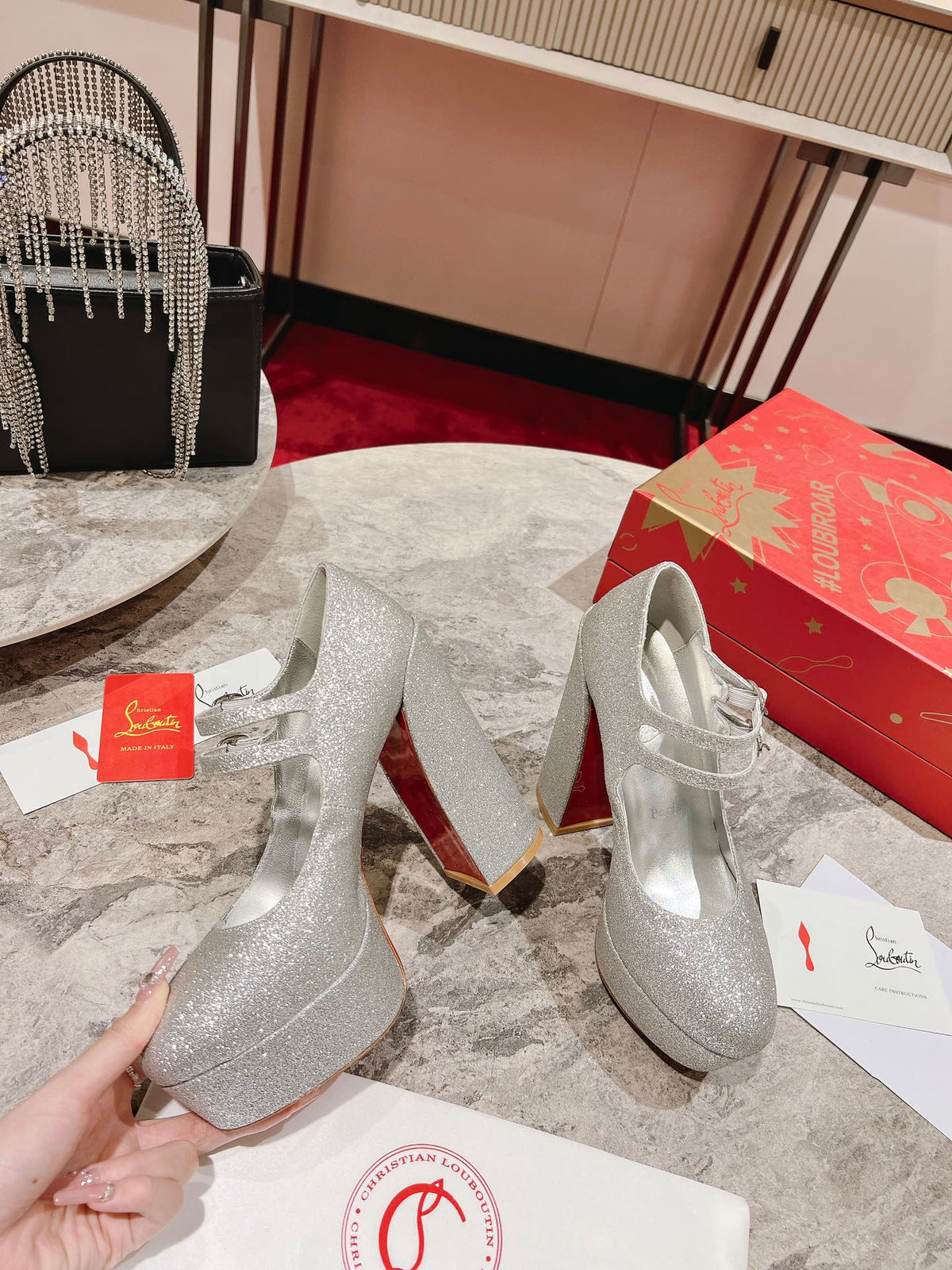 CL Platforms Movida Jane 130 mm Glitter Leather Silver