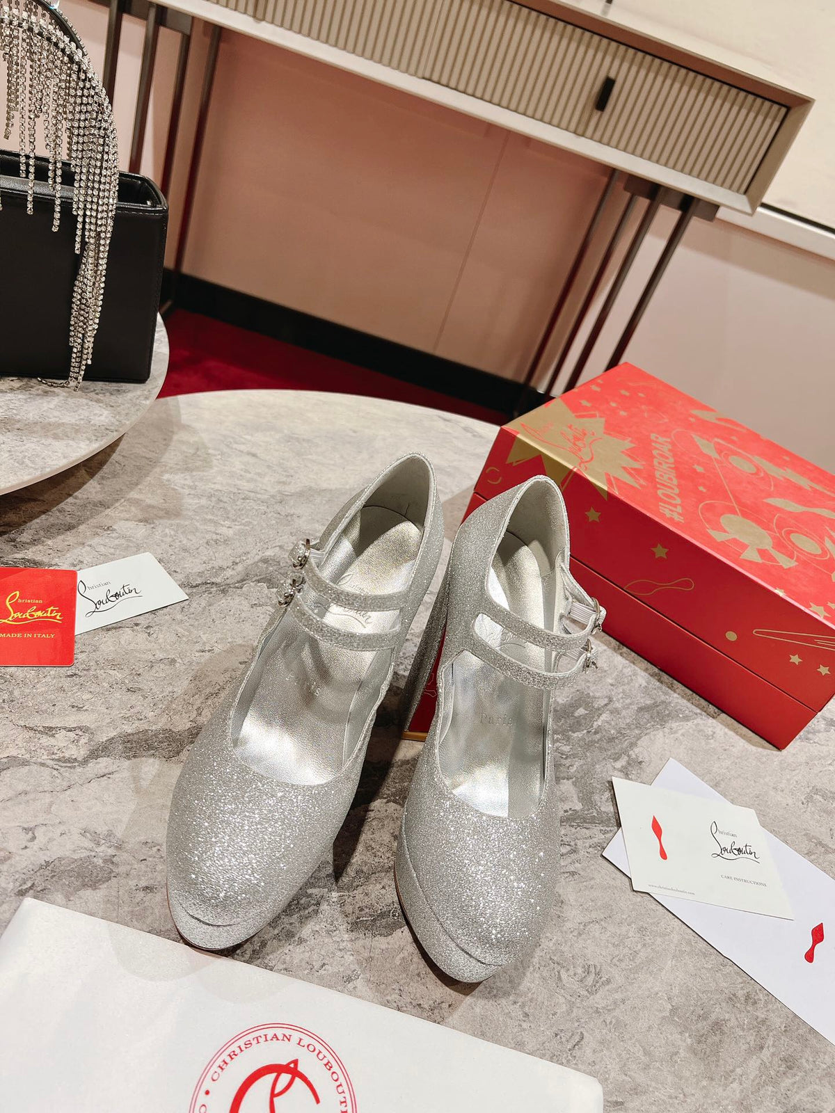 CL Platforms Movida Jane 130 mm Glitter Leather Silver