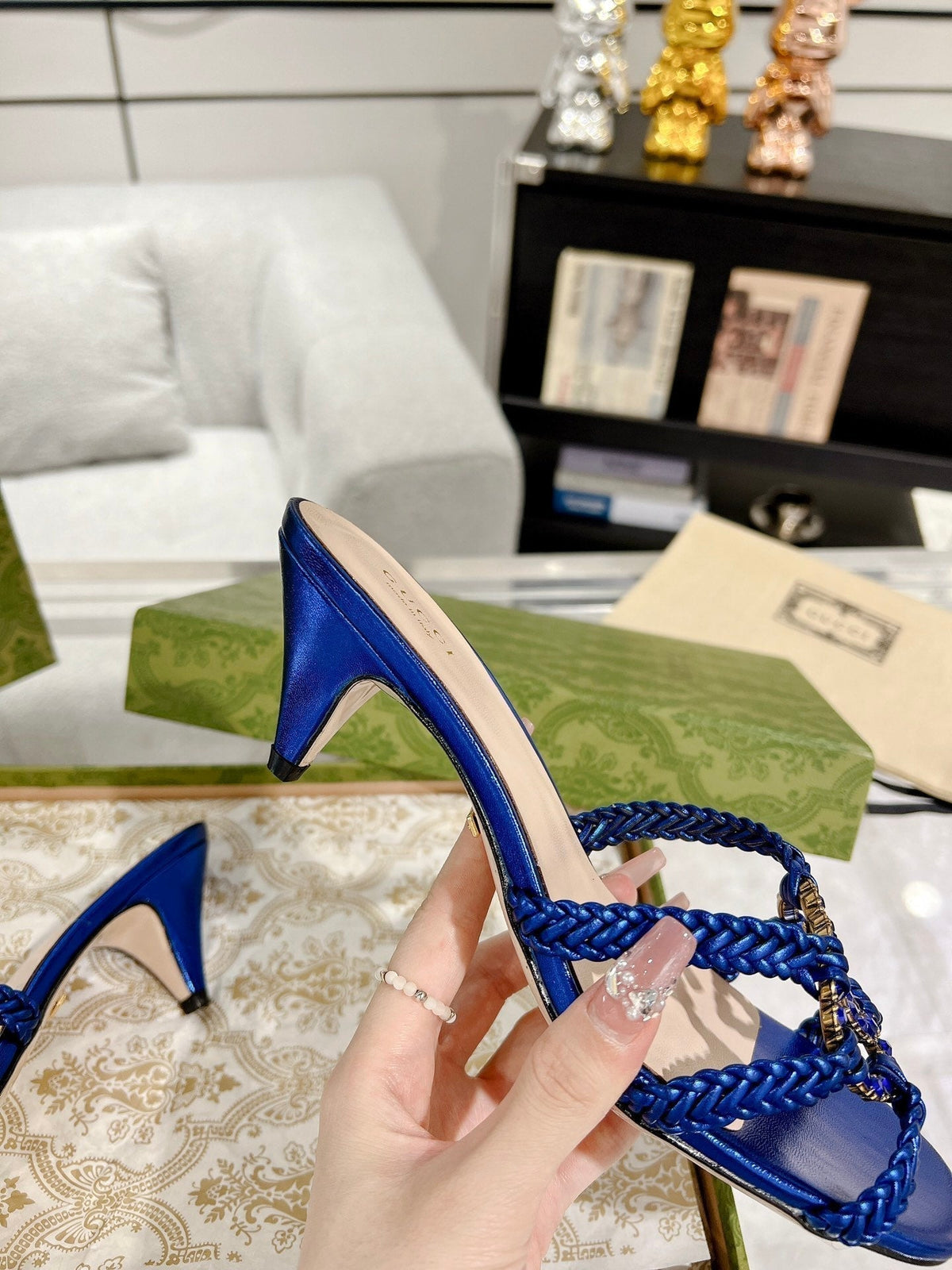 GG CRYSTAL MID - HEEL AZURE CALFSKIN
