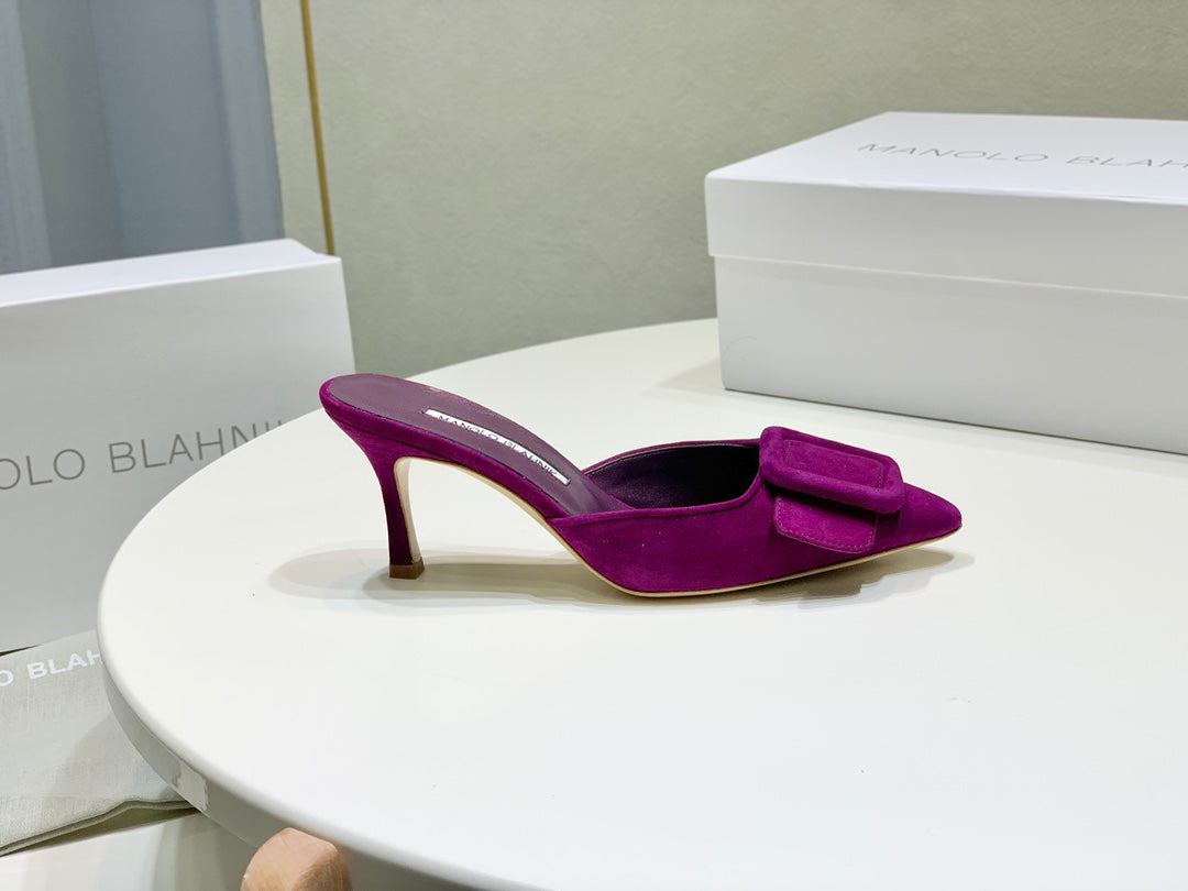 Manolo Mules 7cm Purple Suede Leather Bottom 451194