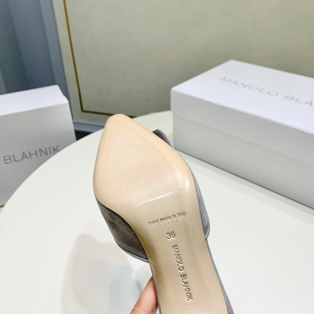 Manolo Mules 7cm Grey Suede Leather Bottom 451193
