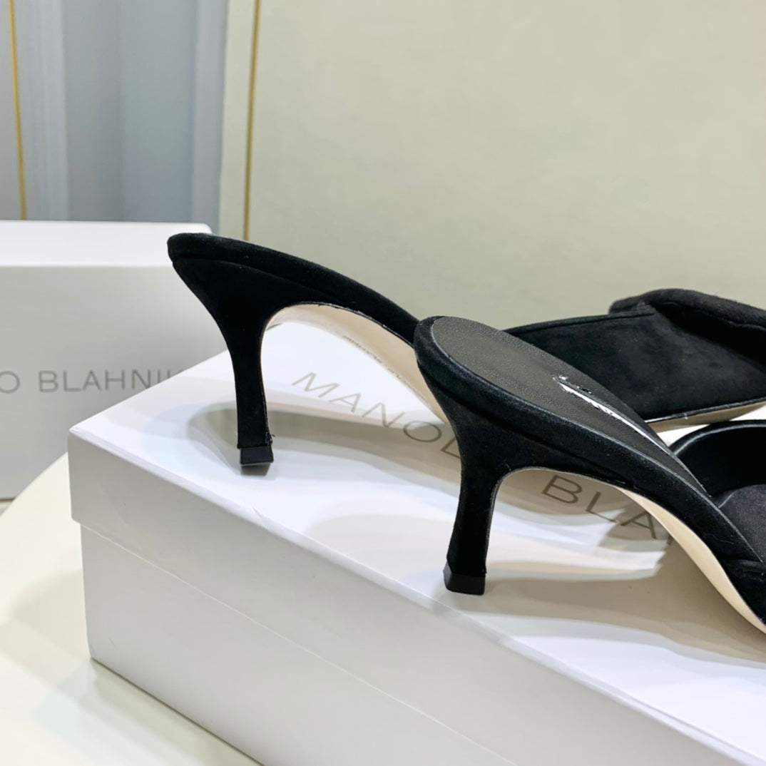 Manolo Mules 7cm Black Suede Leather Bottom 451190