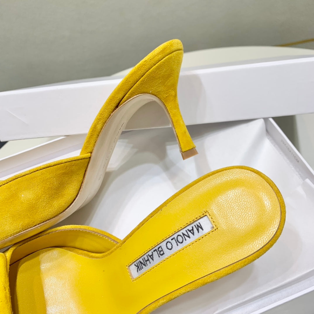 Manolo Mules 7cm Yellow Suede Leather Bottom 451186