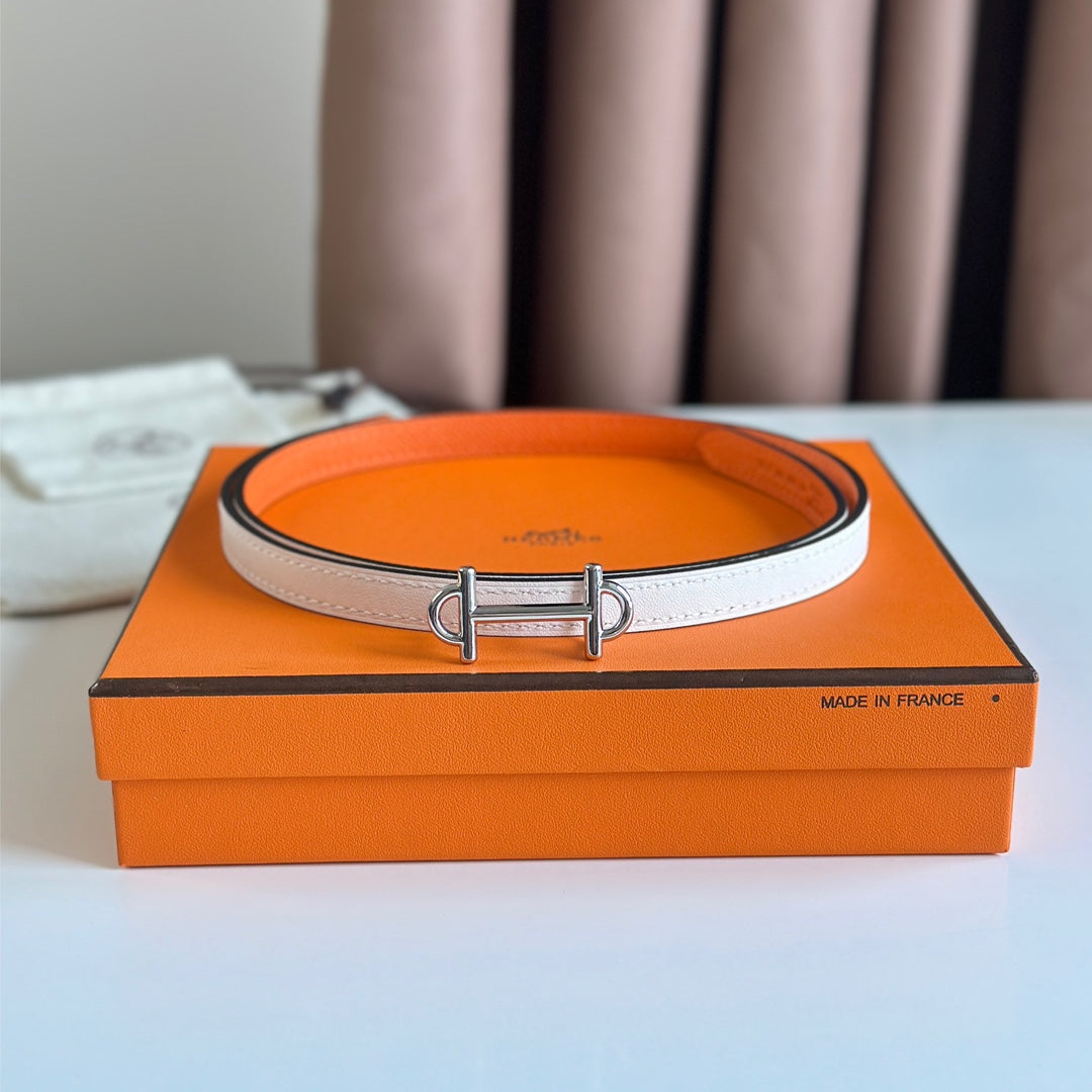 HM GAMMA BUCKLE & REVERSIBLE WHITE AND ORANGE LEATHER STRAP 13MM SILVER HARDWARE