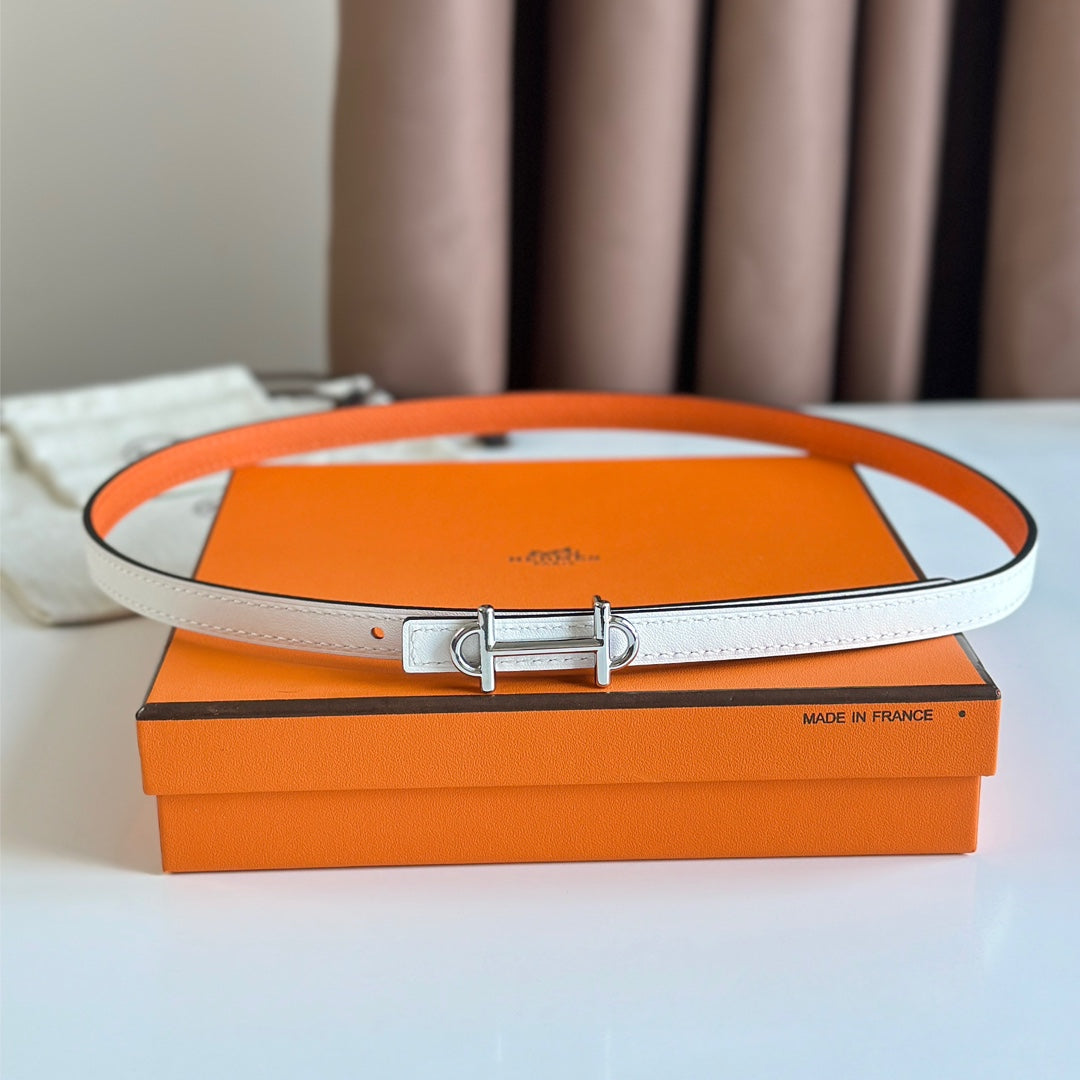 HM GAMMA BUCKLE & REVERSIBLE WHITE AND ORANGE LEATHER STRAP 13MM SILVER HARDWARE