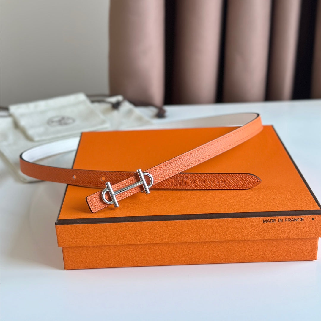 HM GAMMA BUCKLE & REVERSIBLE WHITE AND ORANGE LEATHER STRAP 13MM SILVER HARDWARE