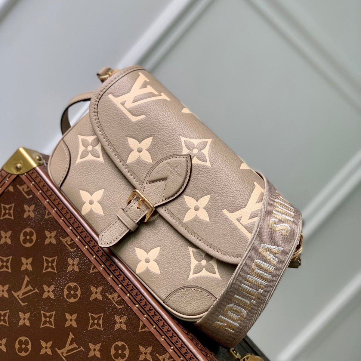 diane 24 dove cream biorcolor monogram empreinte leather
