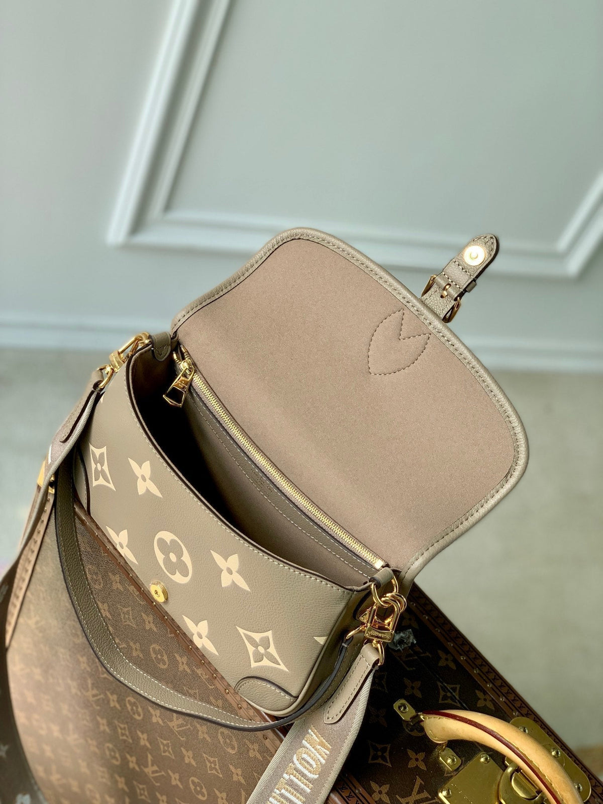 diane 24 dove cream biorcolor monogram empreinte leather