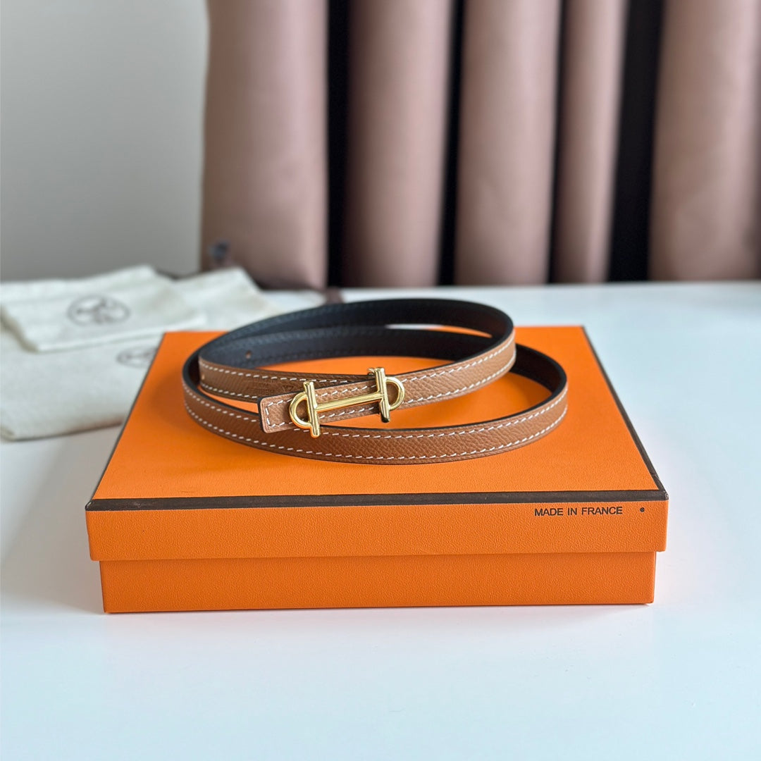 HM GAMMA BUCKLE & REVERSIBLE BRONZE BROWN AND BLACK LEATHER STRAP 13MM GOLD HARDWARE