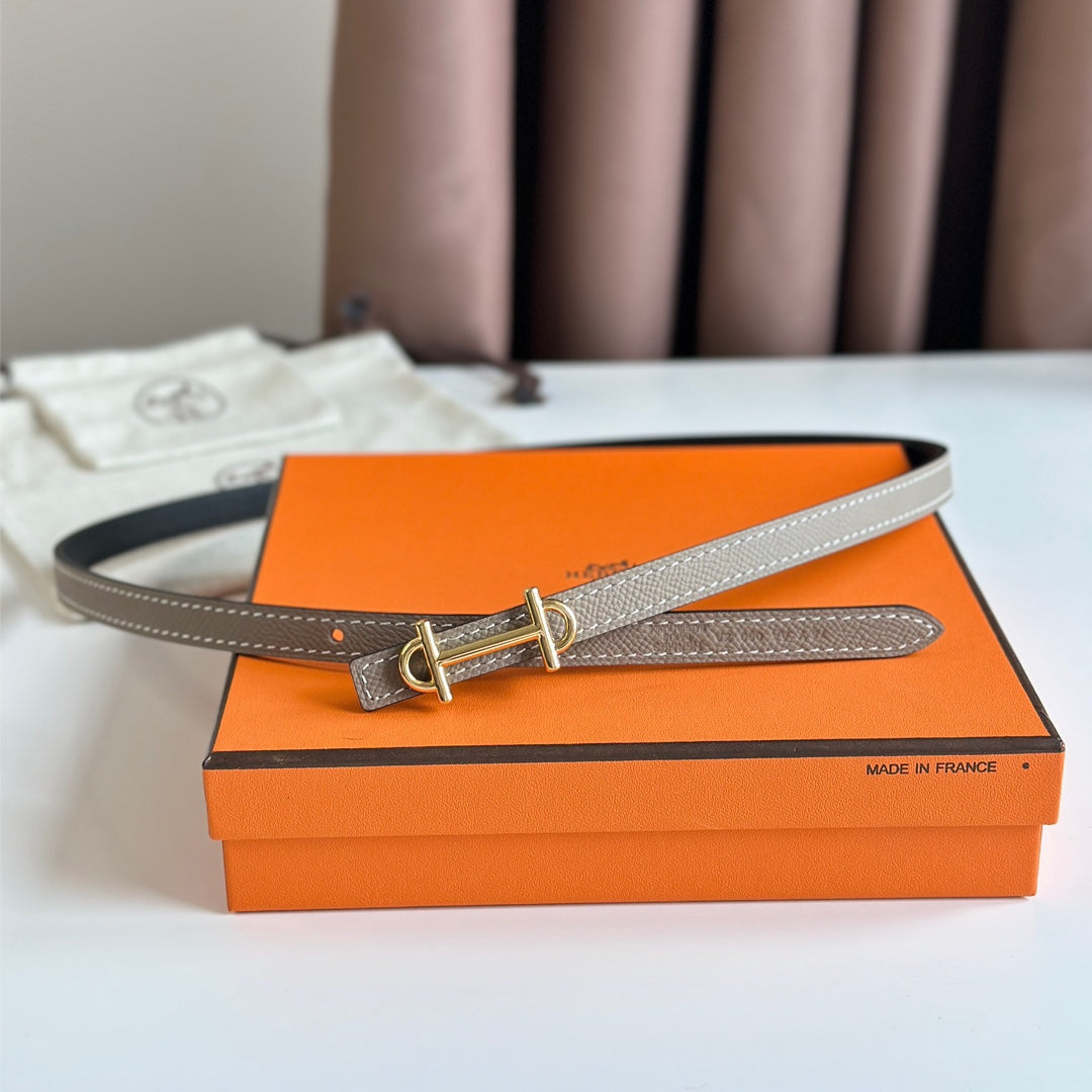 HM GAMMA BUCKLE & REVERSIBLE KHAKI BROWN AND BLACK LEATHER STRAP 13MM GOLD HARDWARE
