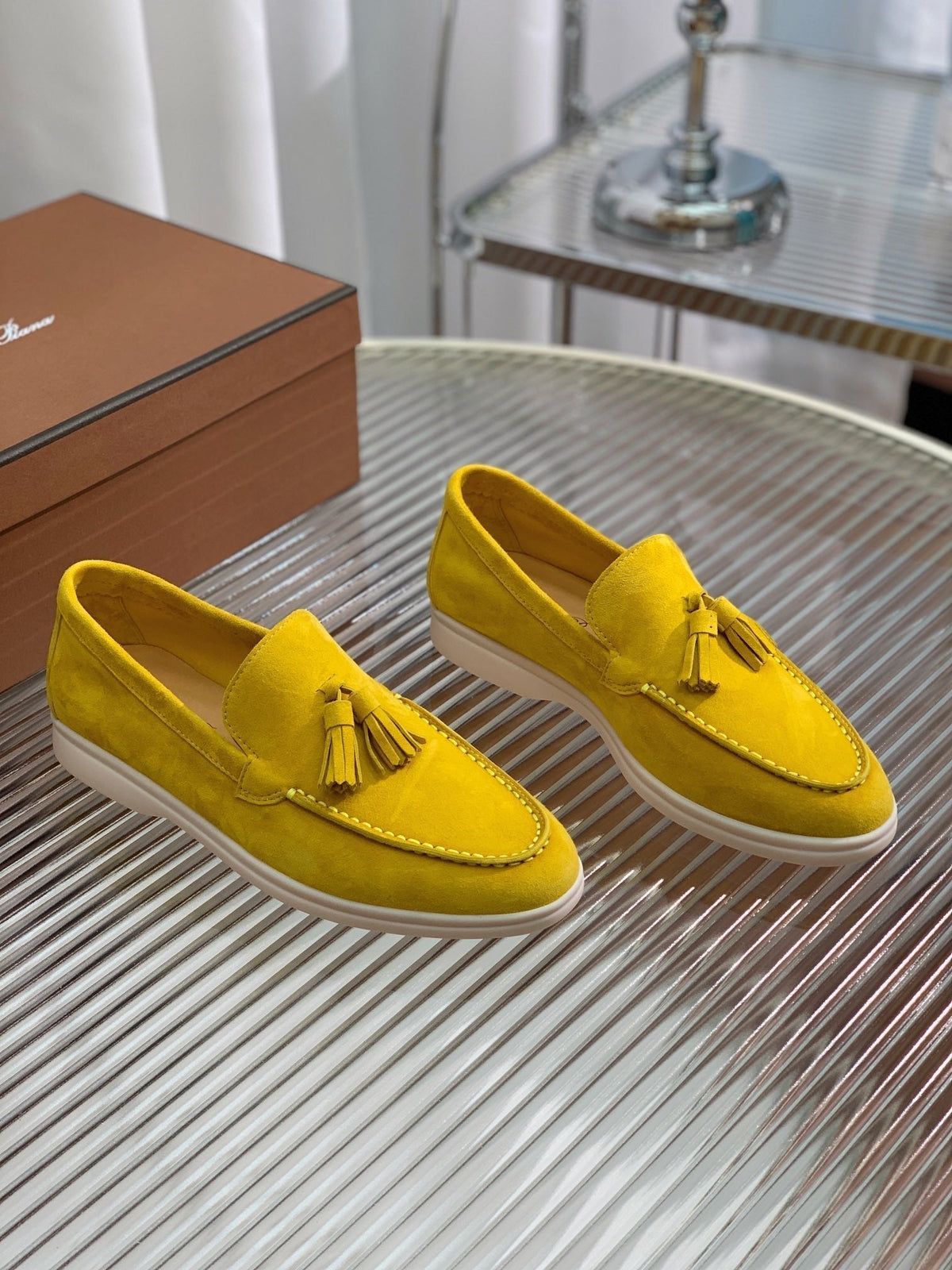 lp dot sole walk loafer yellow suede