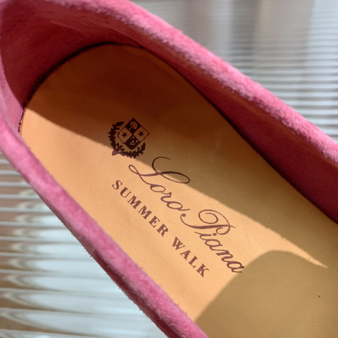 lp dot sole walk loafer pink red suede