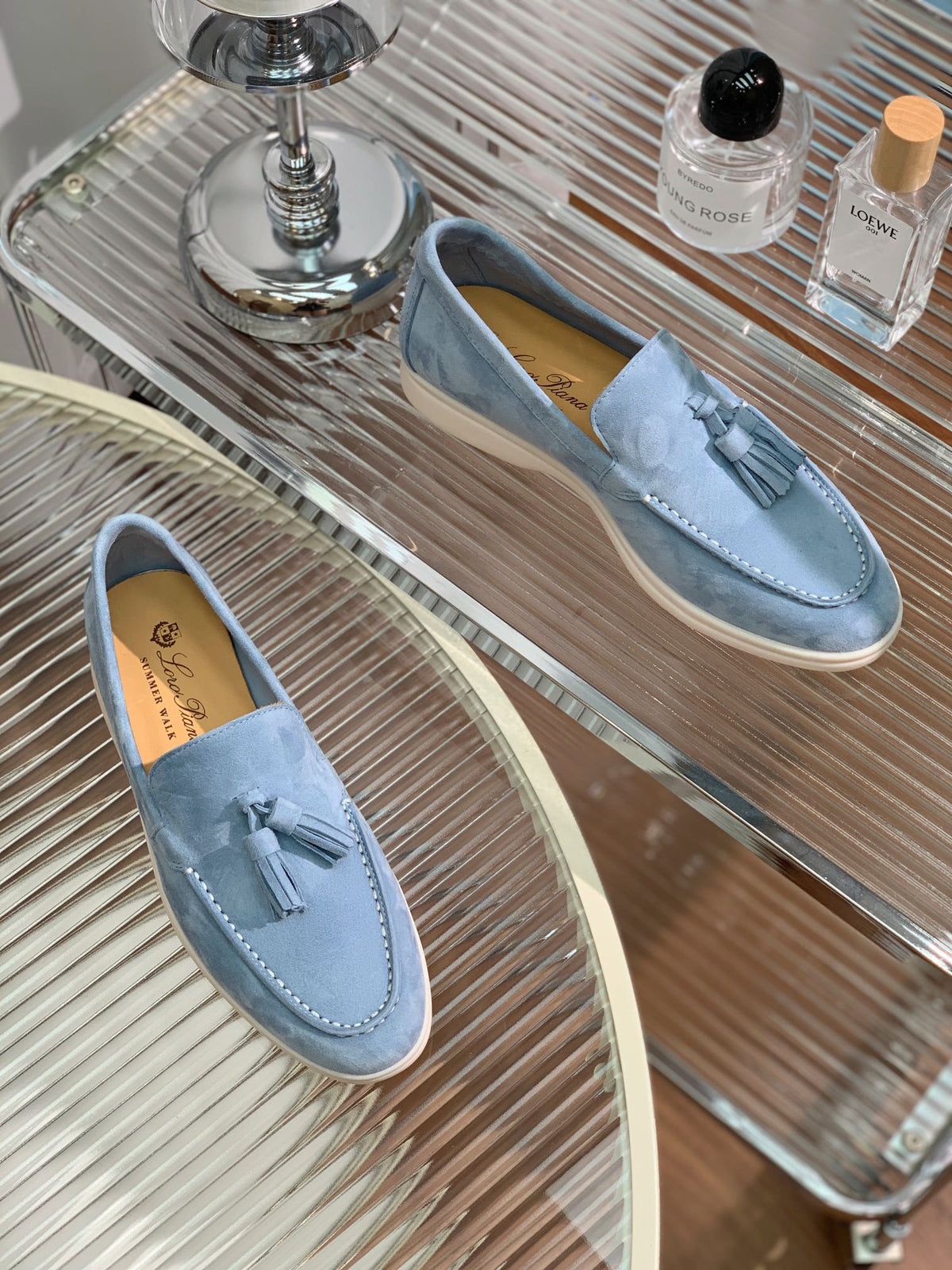 lp dot sole walk loafer cloud blue suede
