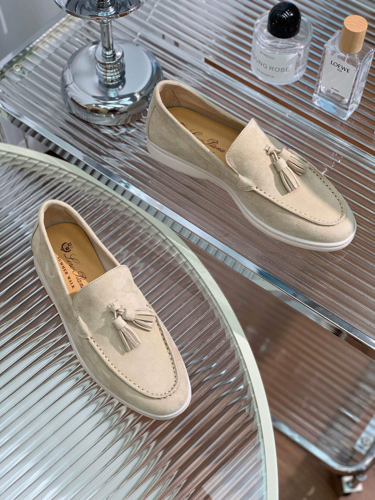 lp dot sole walk loafer beige suede