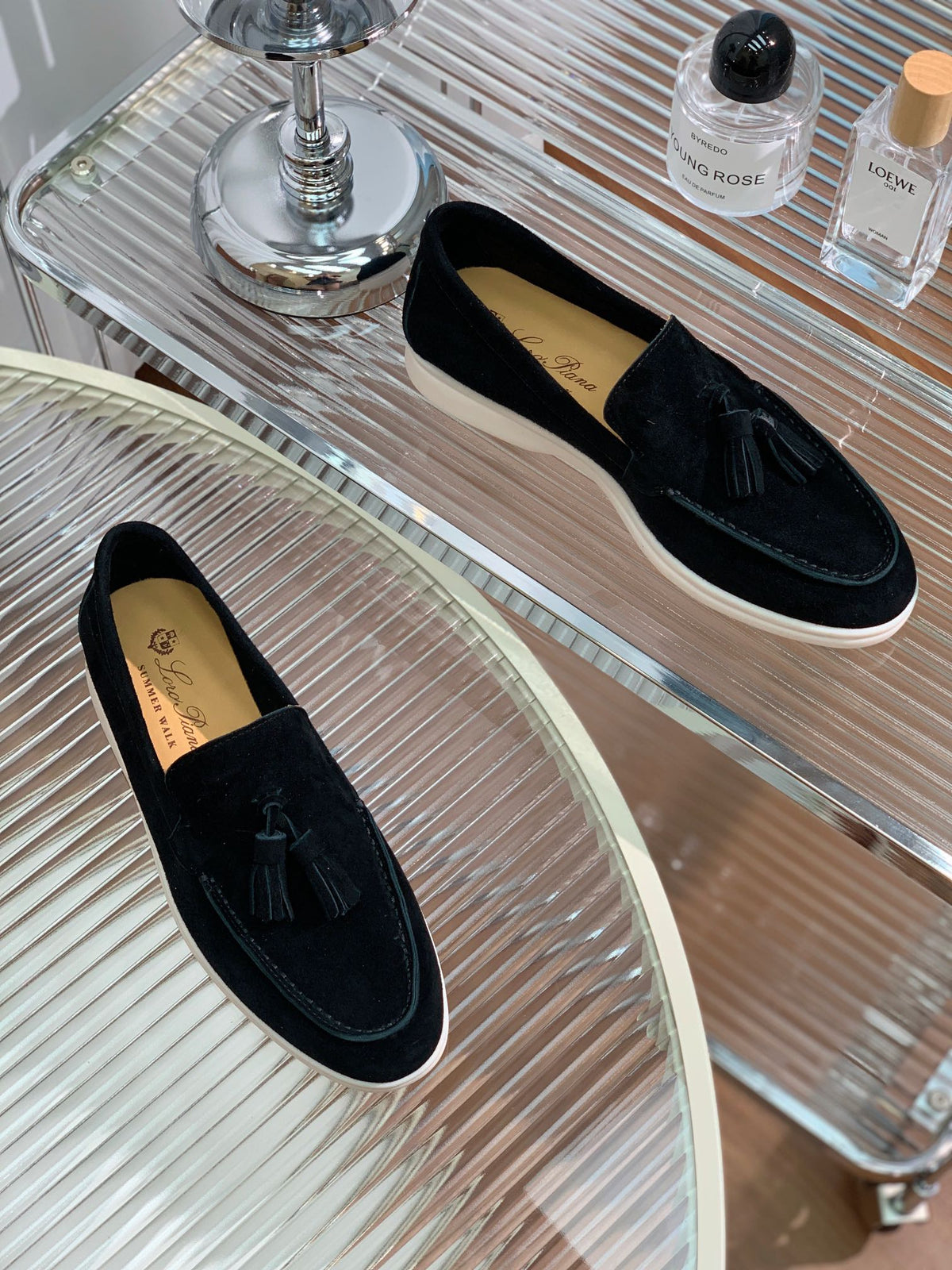 lp dot sole walk loafer black suede