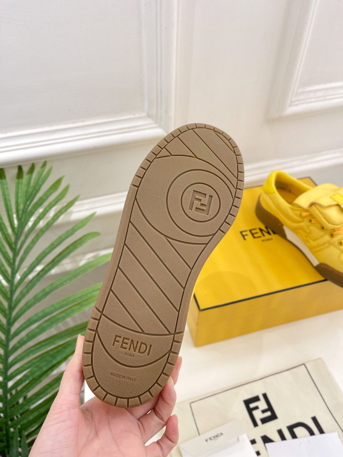 FENDI TRAINER SNEAKER IN CORN YELLOW LAMBSKIN