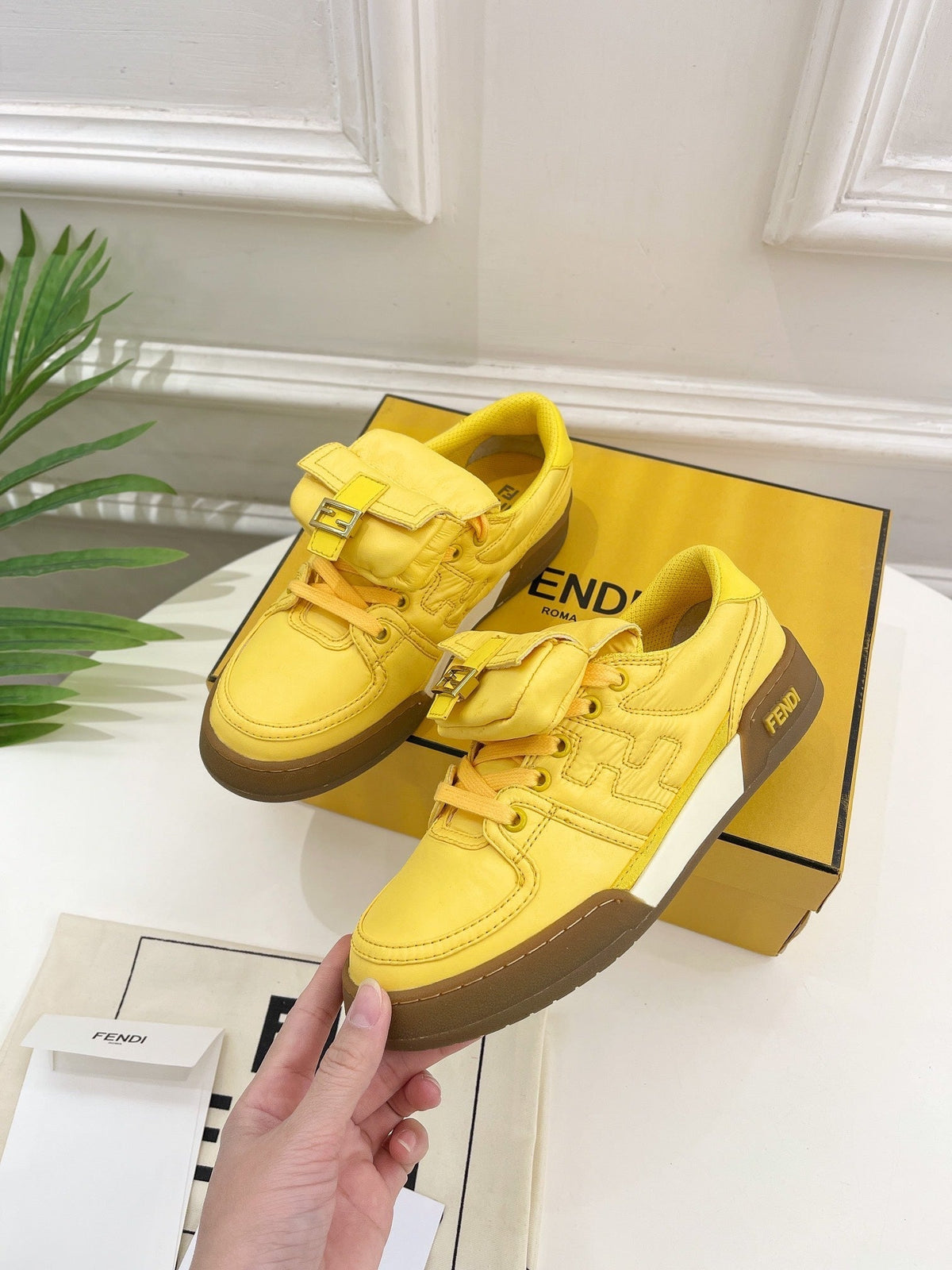 FENDI TRAINER SNEAKER IN CORN YELLOW LAMBSKIN