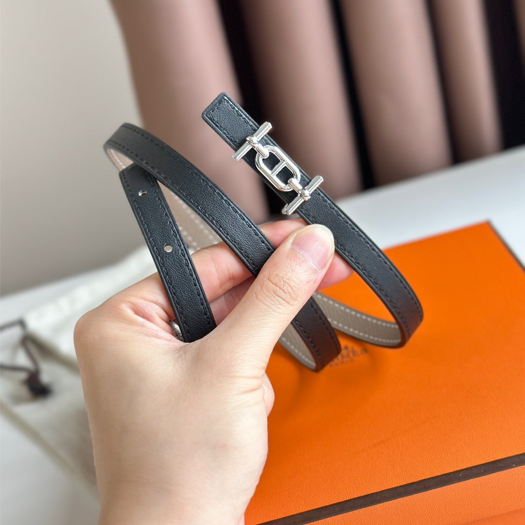 HM ANCRE BUCKLE & REVERSIBLE BLACK AND KHAKI BROWN LEATHER STRAP 13MM SILVER HARDWARE