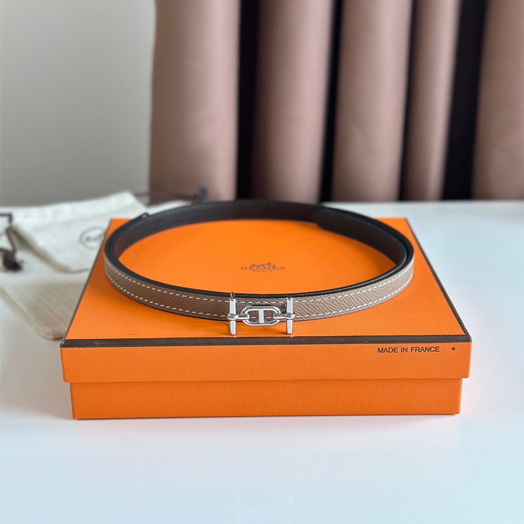 HM ANCRE BUCKLE & REVERSIBLE BLACK AND KHAKI BROWN LEATHER STRAP 13MM SILVER HARDWARE