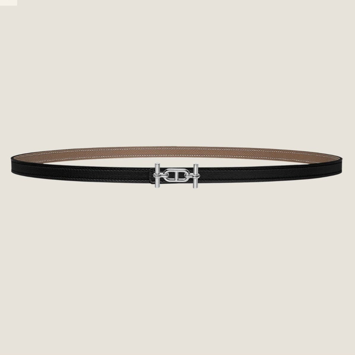 HM ANCRE BUCKLE & REVERSIBLE BLACK AND KHAKI BROWN LEATHER STRAP 13MM SILVER HARDWARE