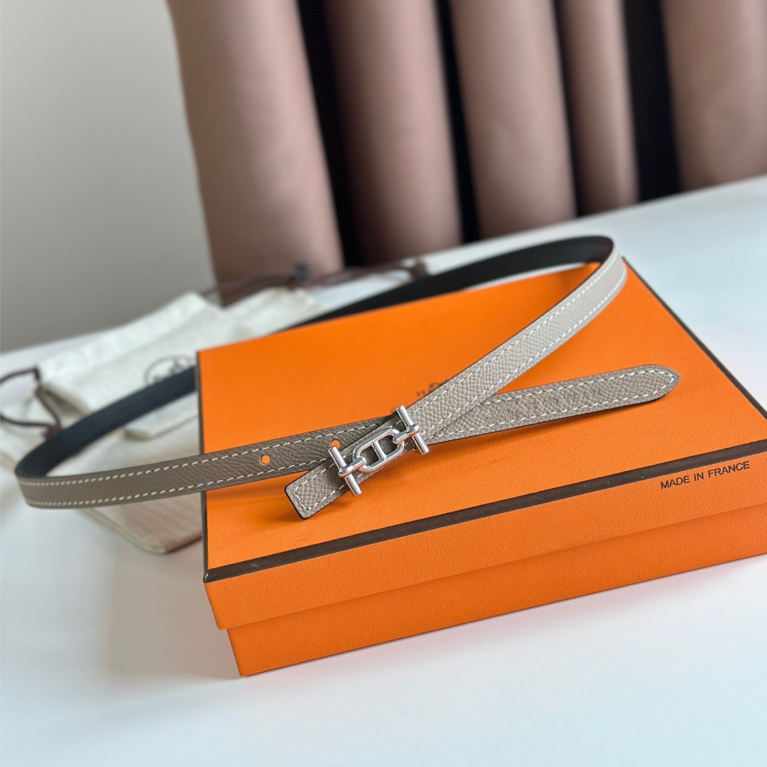 HM ANCRE BUCKLE & REVERSIBLE BLACK AND KHAKI BROWN LEATHER STRAP 13MM SILVER HARDWARE