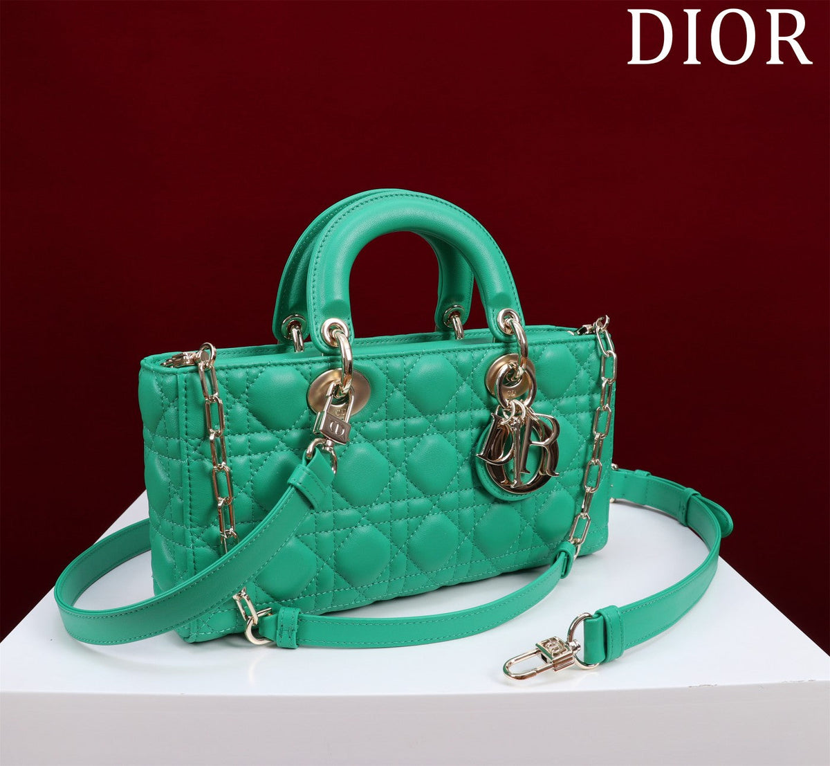 medium lady d-joy 26 jade green lambskin