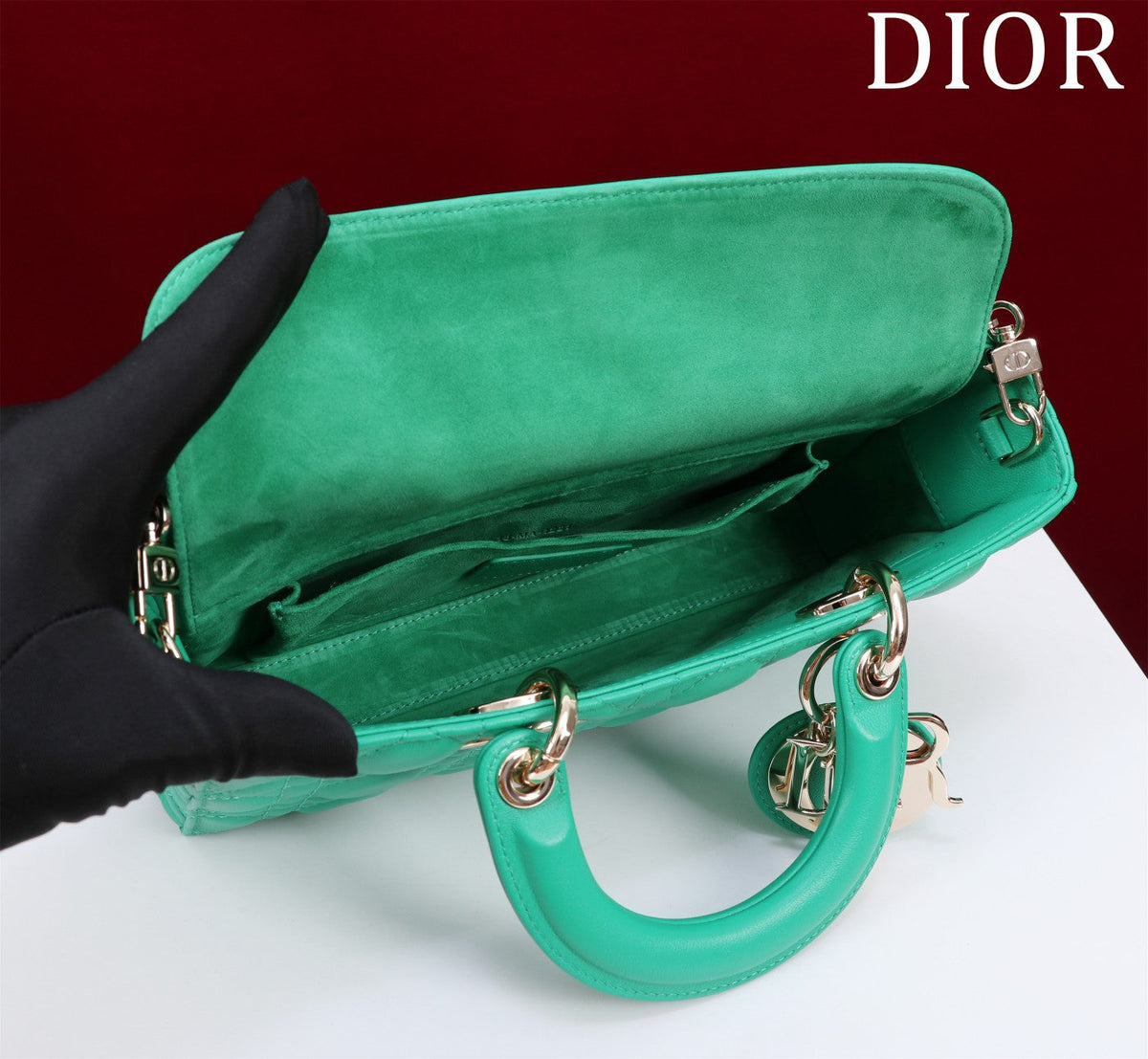 medium lady d-joy 26 jade green lambskin