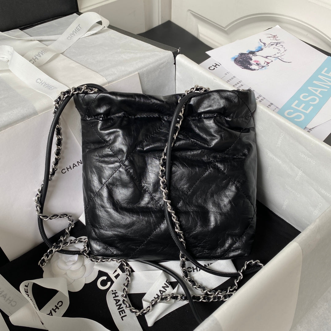 CC 24S Hobo 22 Bag 20cm Black Aged Lambskin