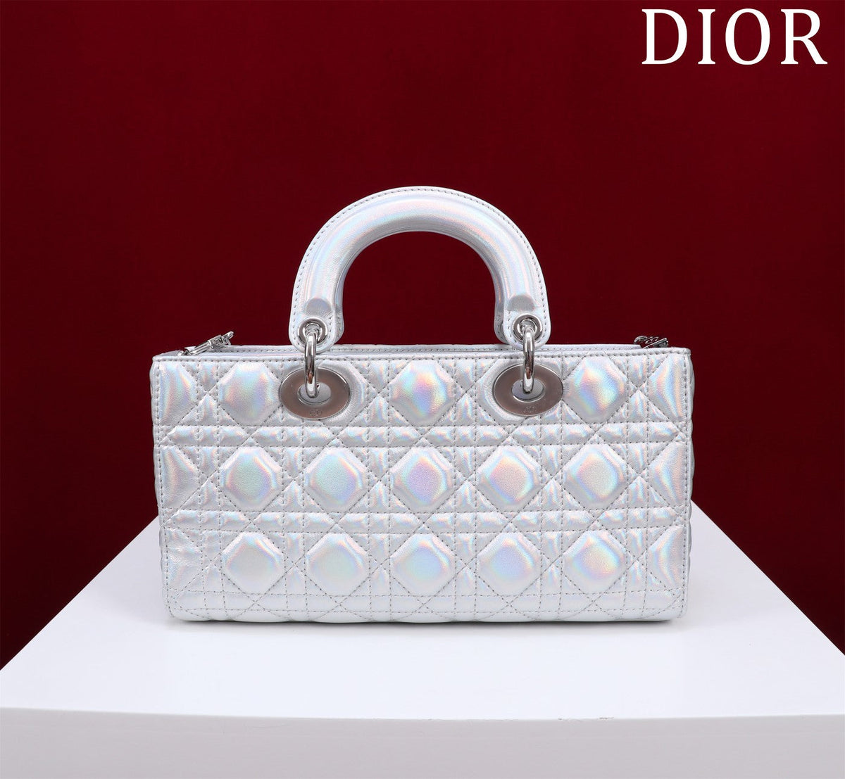medium lady d-joy 26 silver metalic lambskin
