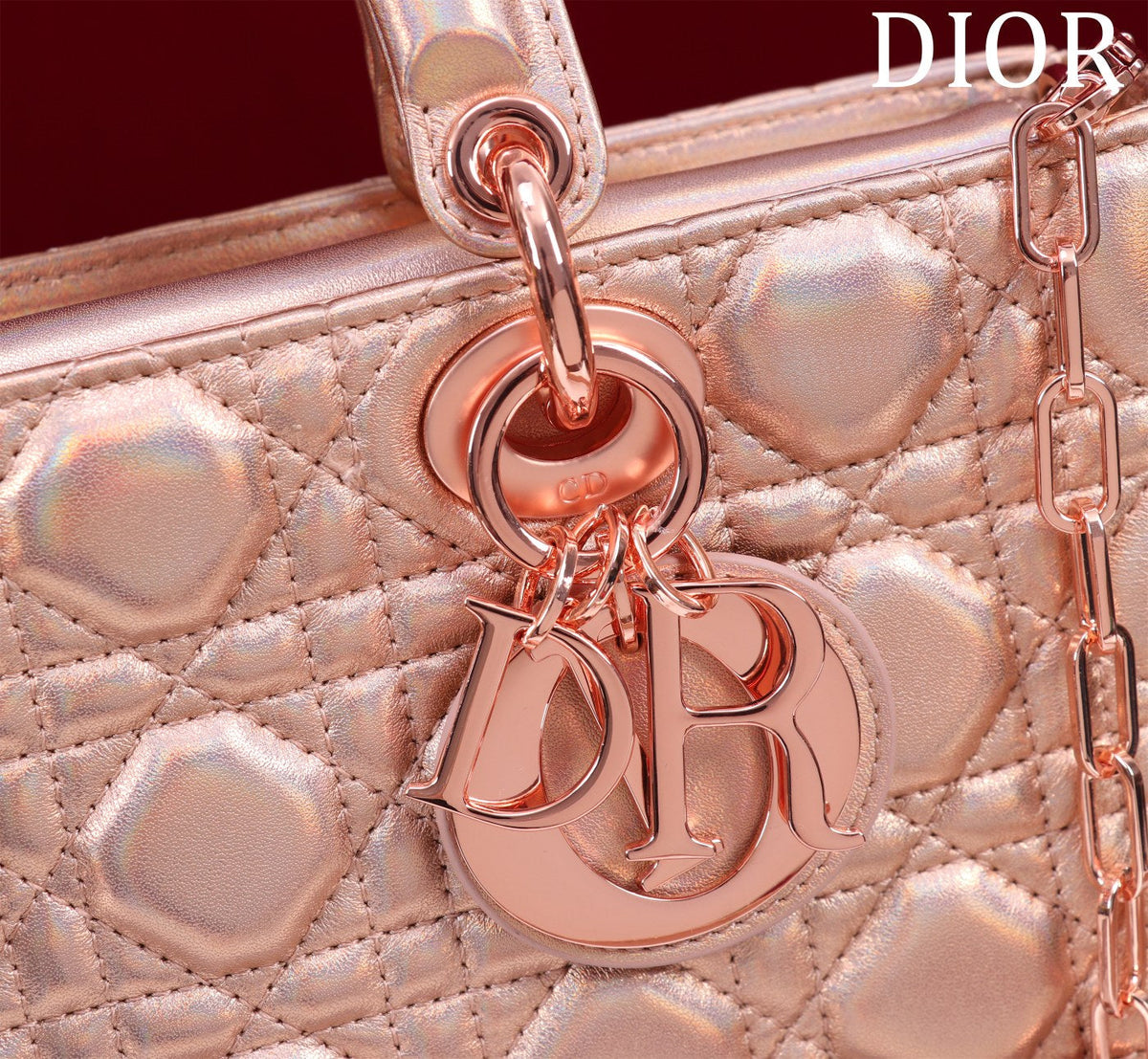 medium lady d-joy 26 rose metalic lambskin