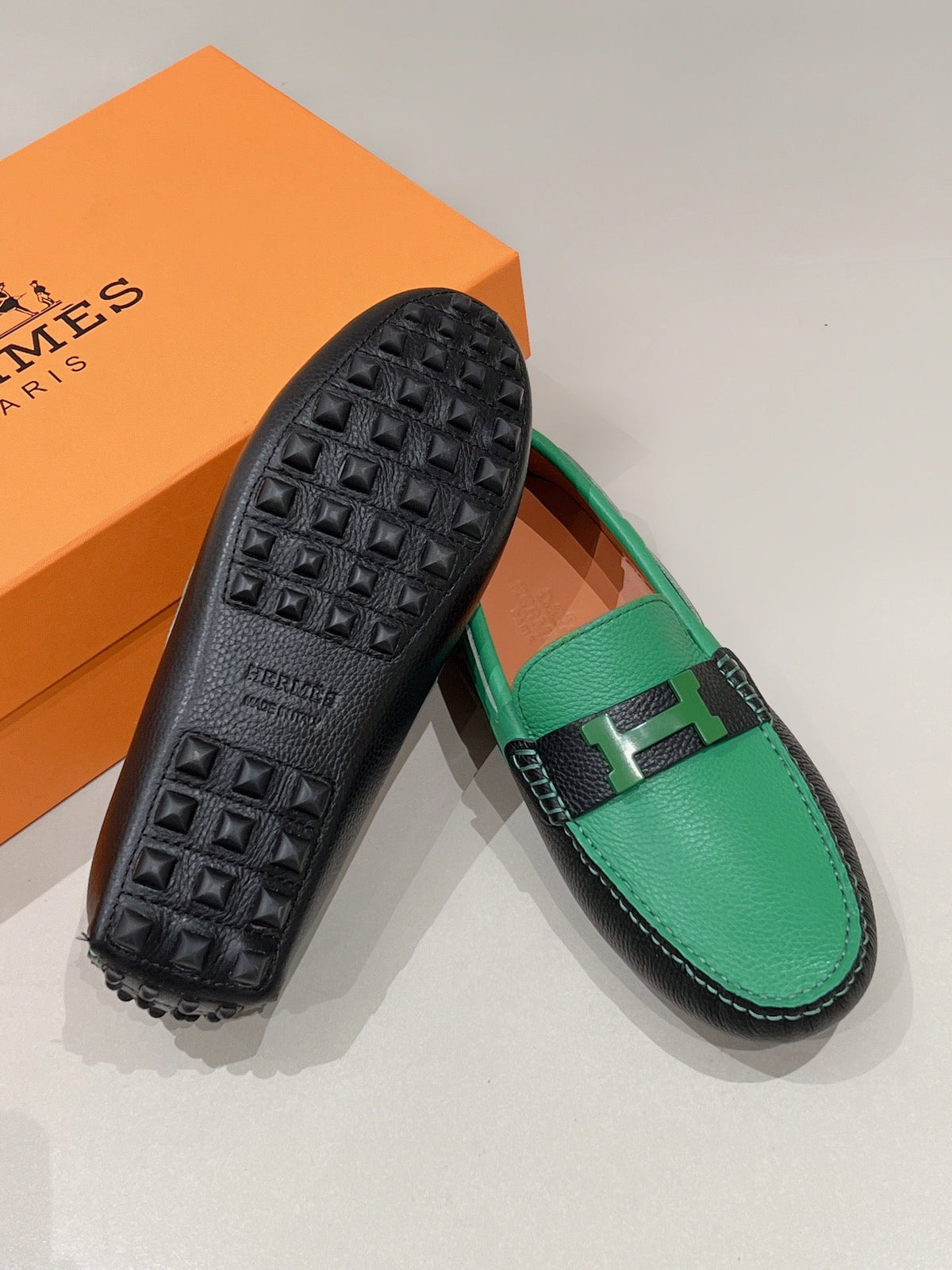 HM Men's Loafer Green Cowhide 557570
