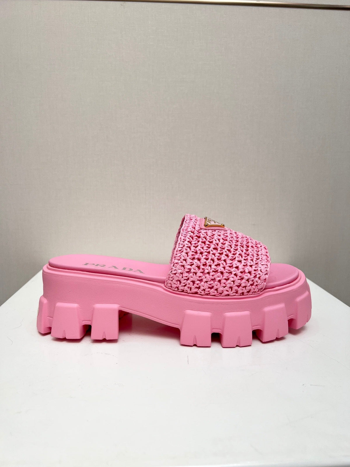 PRA THICK-SOLED CROCHET SANDALS PINK WOVEN FABRIC