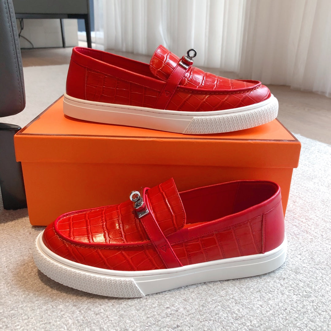 HM GAME SLIP-ON CROCODILE MOTIF SNEAKER RED CALFSKIN