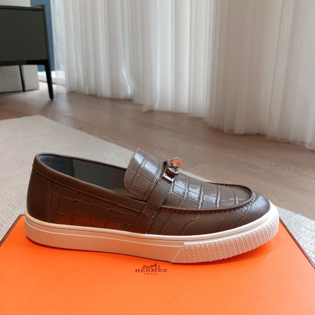 HM GAME SLIP-ON CROCODILE MOTIF SNEAKER BROWN CALFSKIN