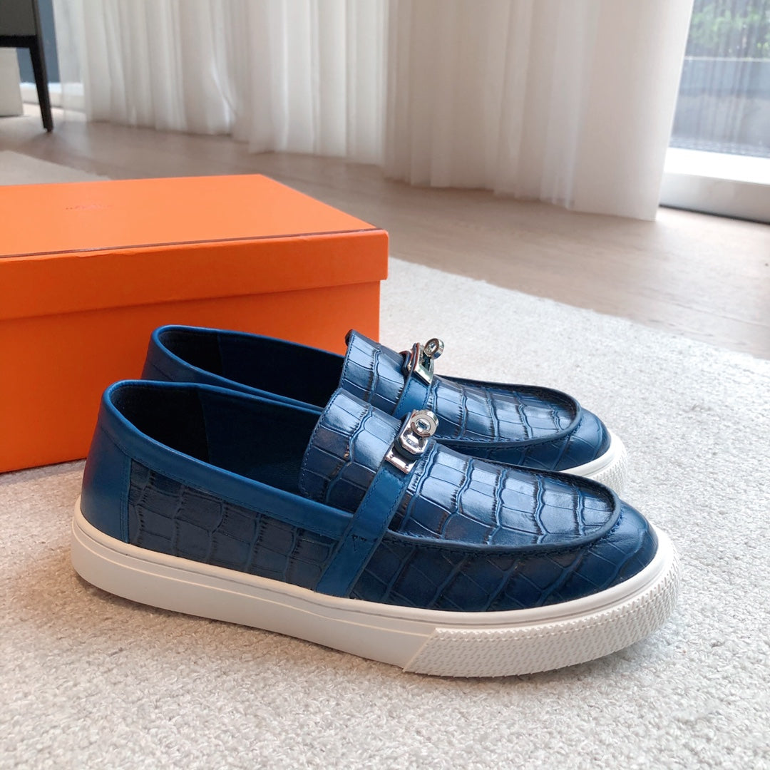 HM GAME SLIP-ON CROCODILE MOTIF SNEAKER NAVY CALFSKIN