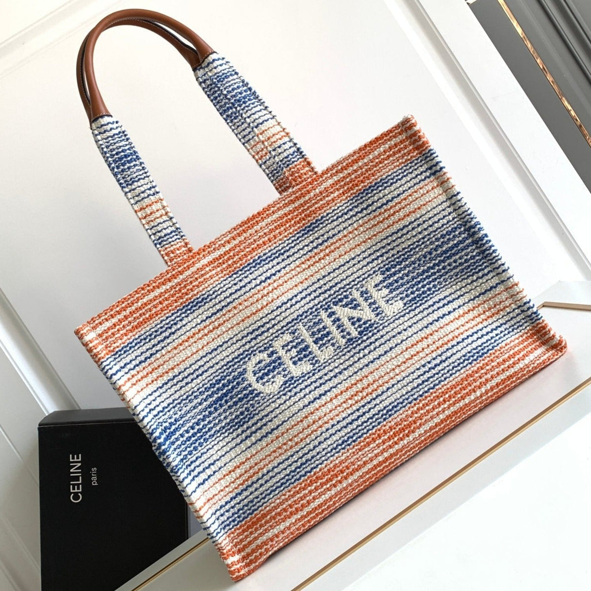 large cabas thais 41cm rainbow striped canvas