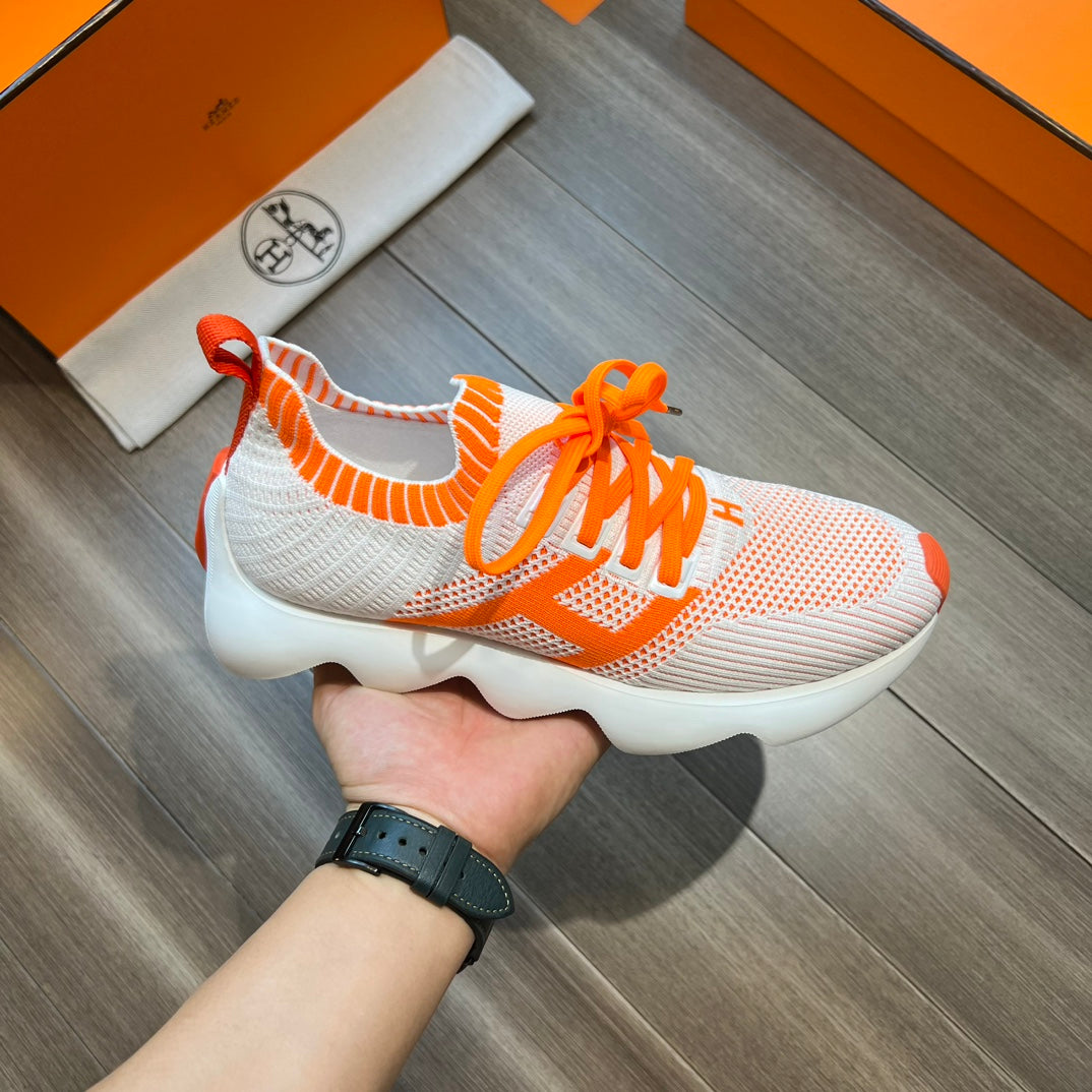 HM FLEX SLIP-ON SNEAKER WHITE AND ORANGE WOVEN FABRIC