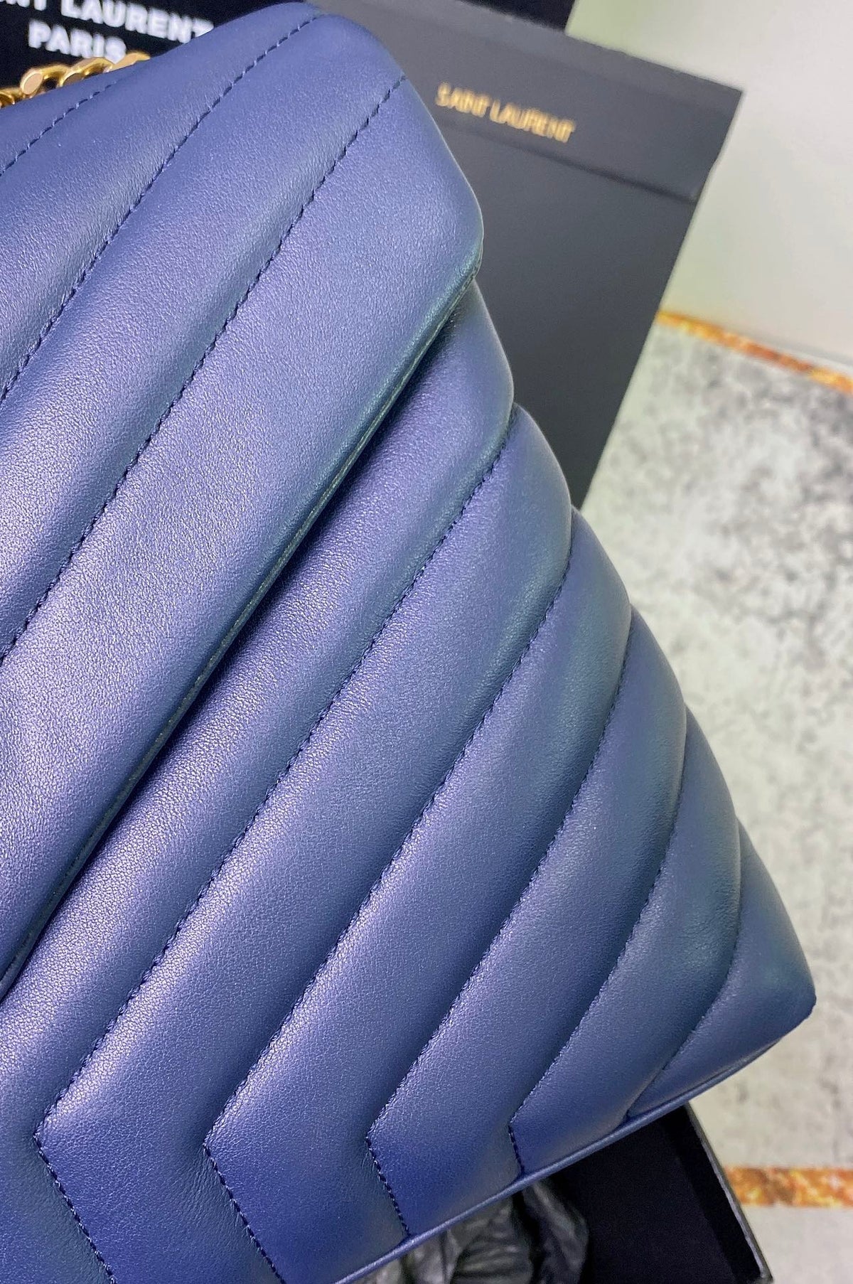 LOULOU MEDIUM 32 BLUE QUILTED LEATHER