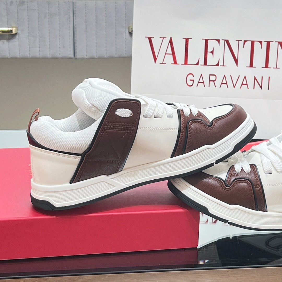 OPEN SKATE SNEAKER IN WHITE MIX PECAN BROWN CALFSKIN