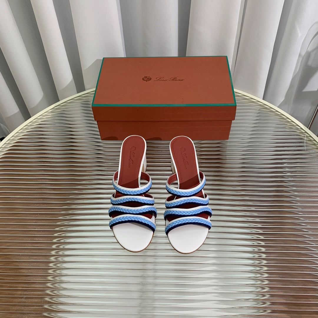 High Hee 60 Sprightly Charms Mule Sandal White Cloud Blue Navy Calfskin