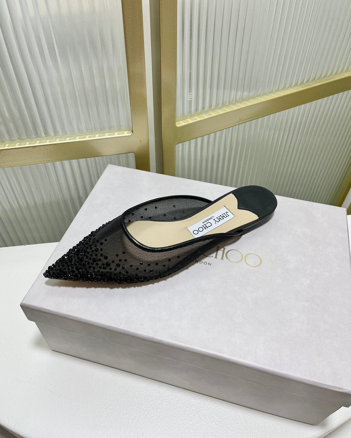 Jimmy Mule In Black Mesh Fabric With Swarovski Crystal 597874