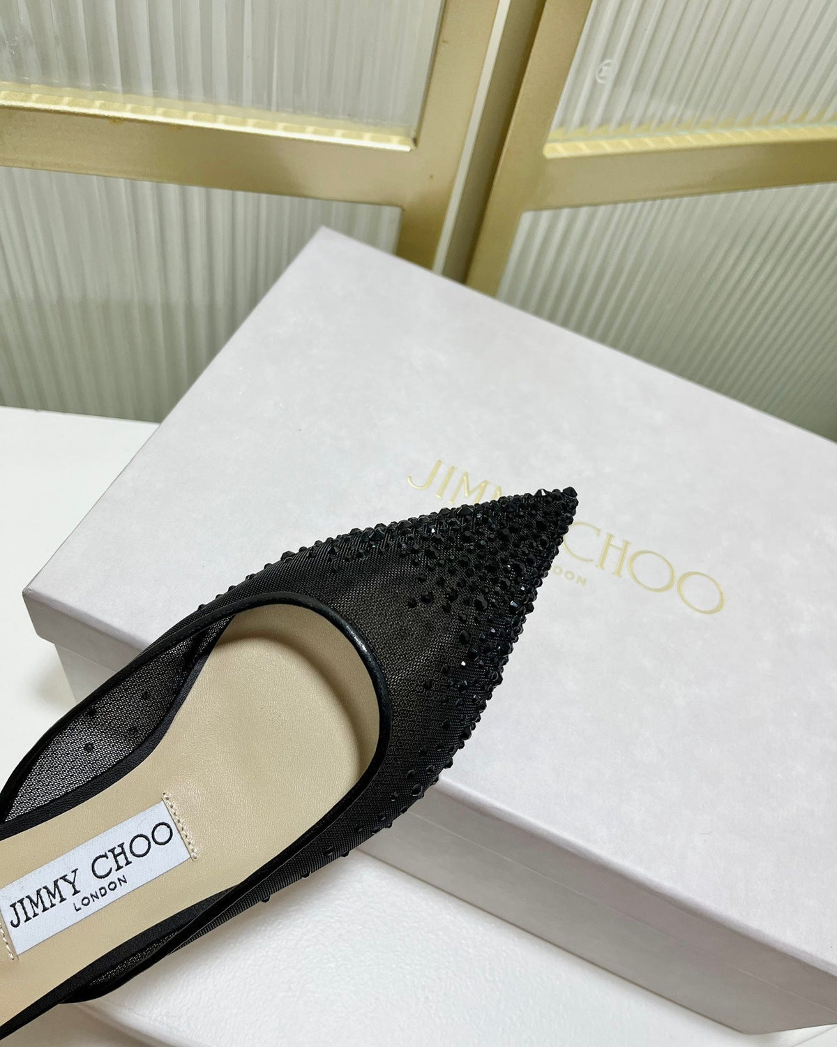 Jimmy Mule In Black Mesh Fabric With Swarovski Crystal 597874