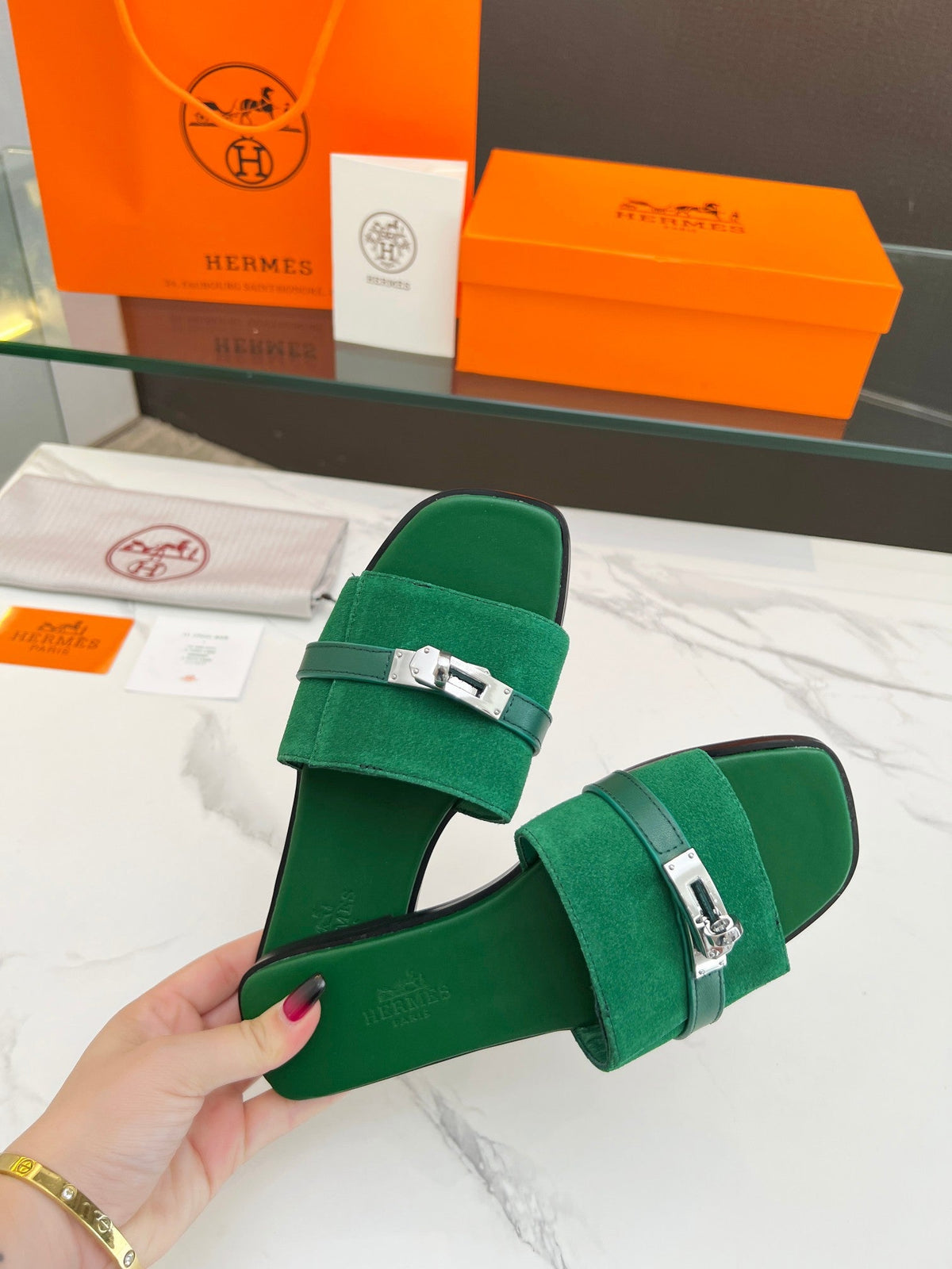 Giulia Sandal Green Suede Green Calfskin